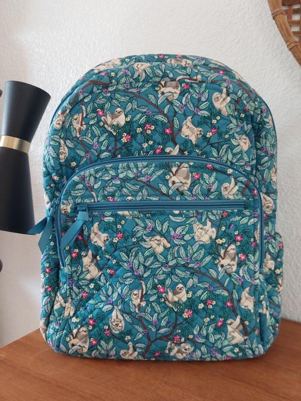 vera bradley Sloth backpack with sloths and flowers on a teal background #sloth